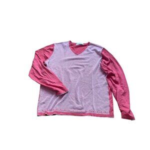 CH Carolina Herrera V-Neck Knit Sweater Men Large Pink White College Casual Work